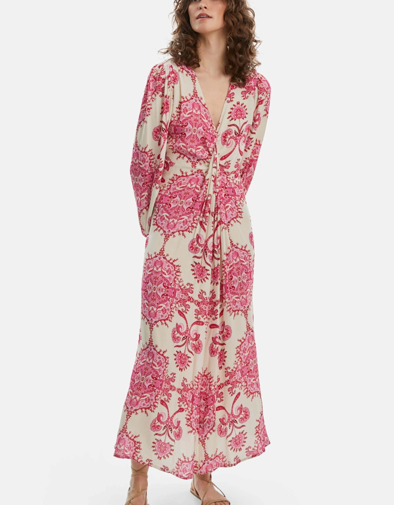 Printed Knot Midi Dress Pink