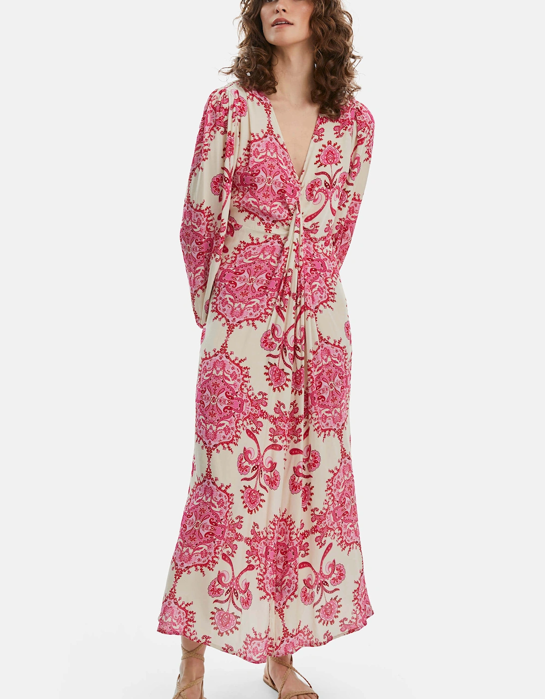 Printed Knot Midi Dress Pink, 2 of 1