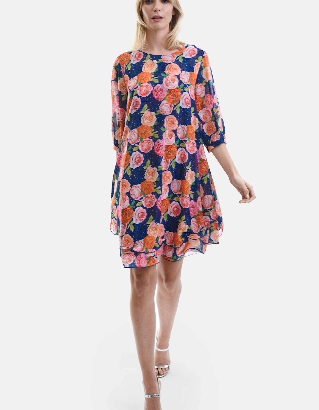 Rose Print Wave Hem Dress Navy, 5 of 4