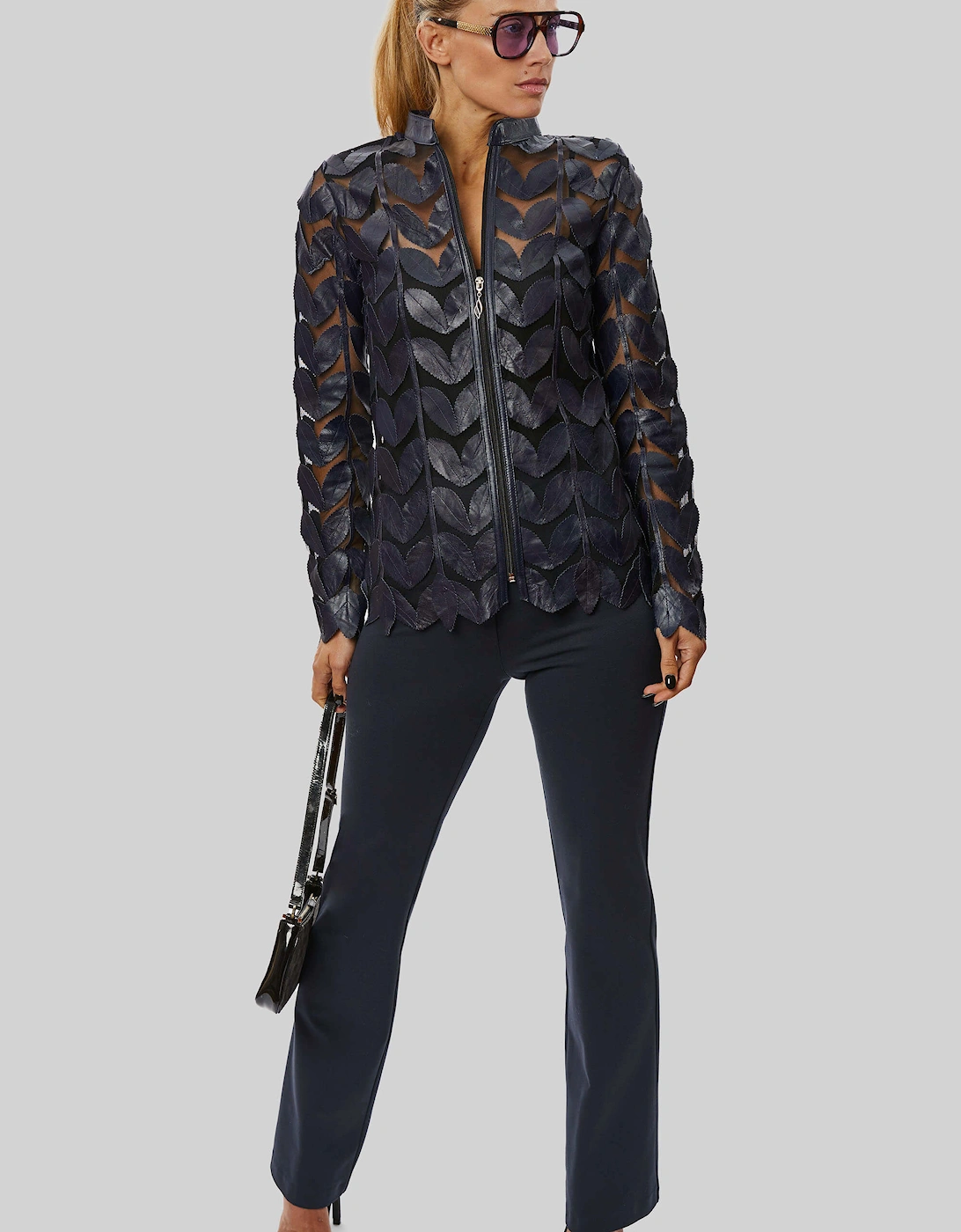 Leather Leaf Sheer Jacket Navy, 7 of 6