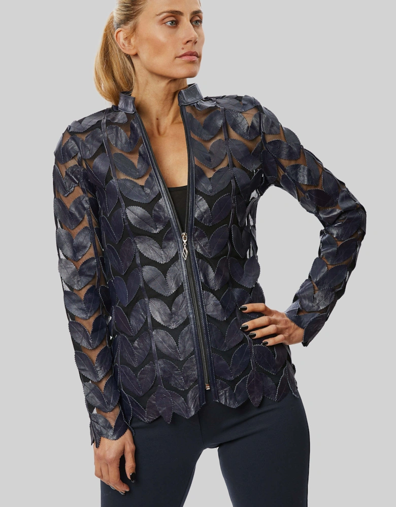 Leather Leaf Sheer Jacket Navy