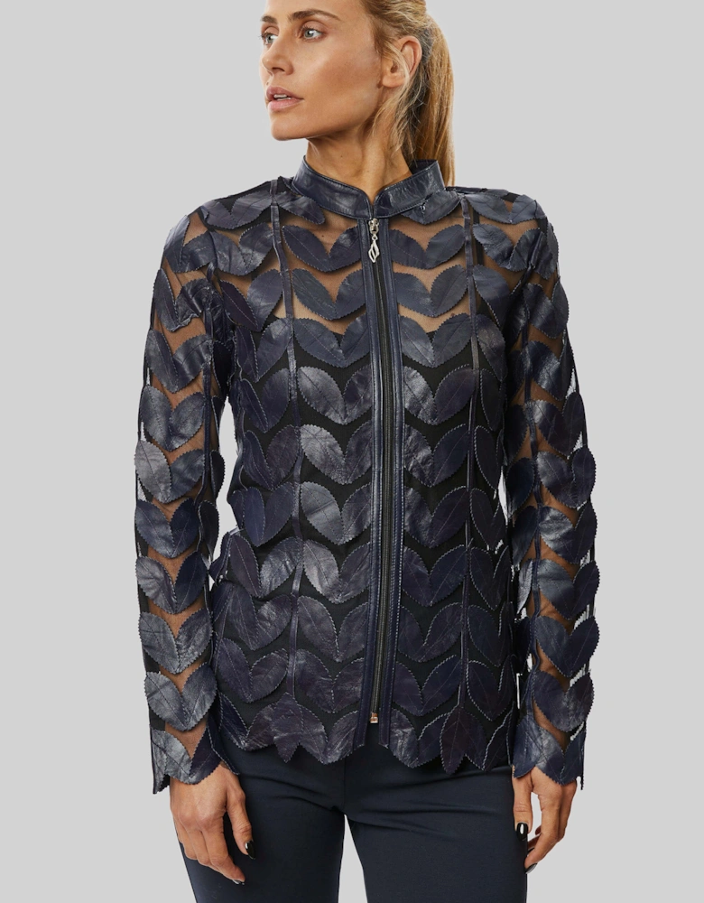 Leather Leaf Sheer Jacket Navy
