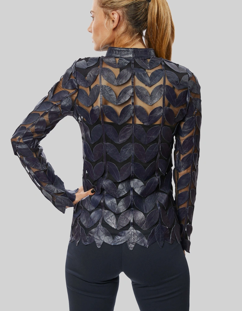 Leather Leaf Sheer Jacket Navy