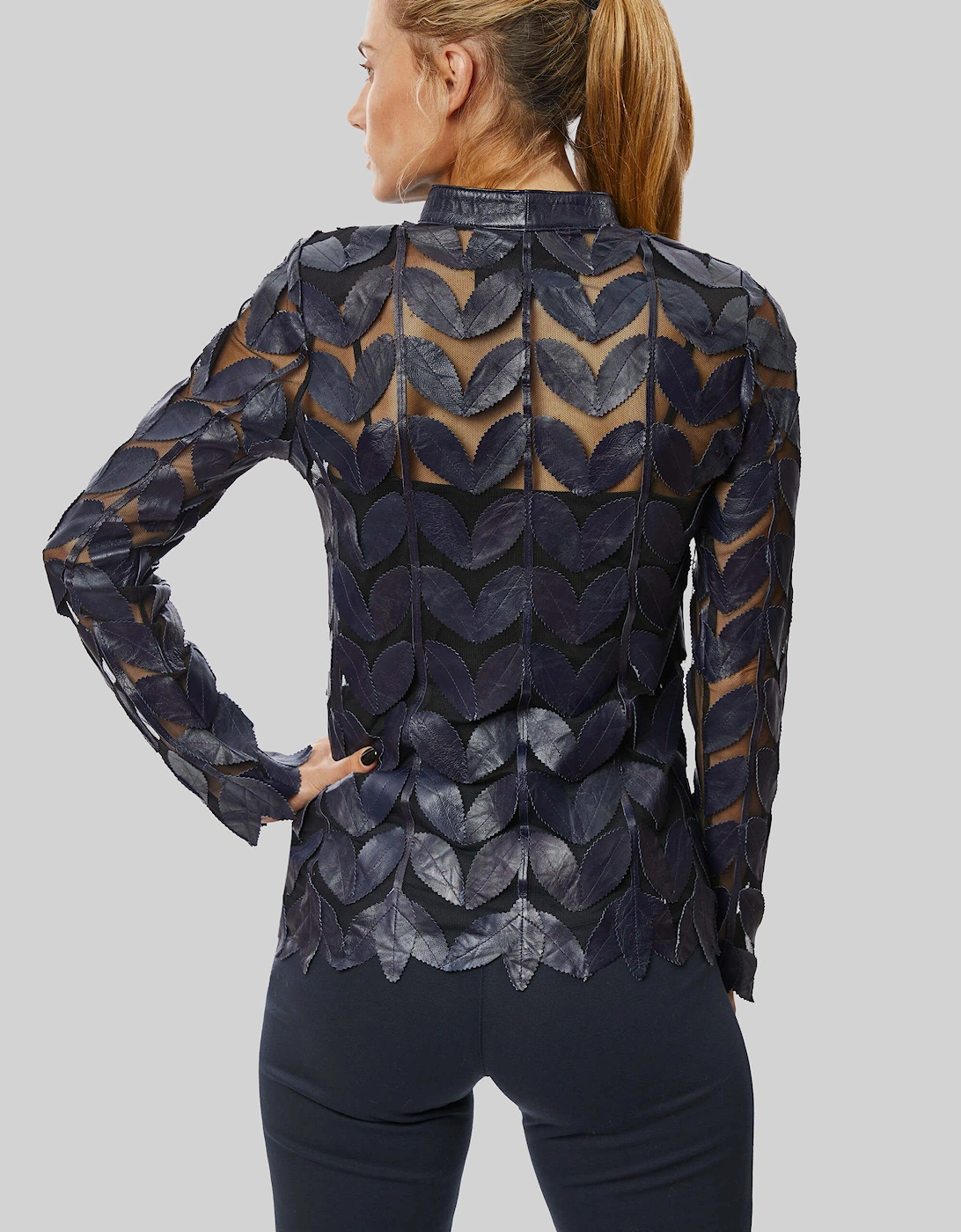 Leather Leaf Sheer Jacket Navy