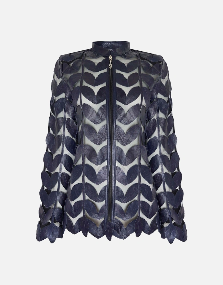 Leather Leaf Sheer Jacket Navy