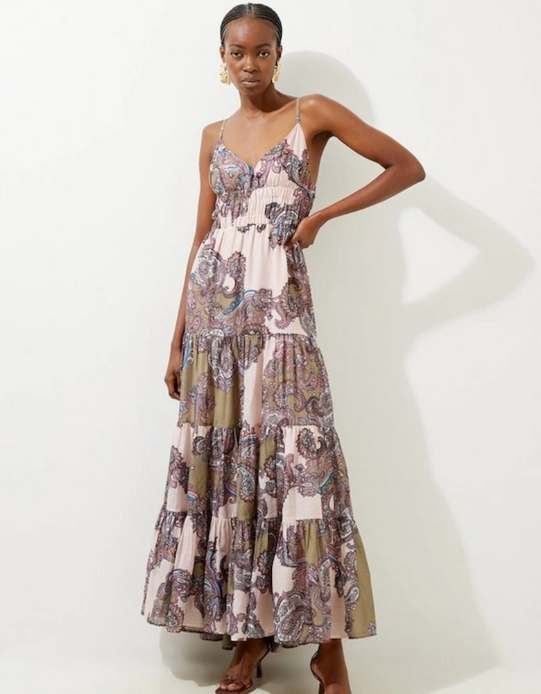 Printed Paisley Maxi Cotton Woven Sun Dress