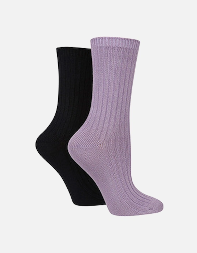 Pringle 2 Pack Ribbed Lightboot Socks Purple/Navy