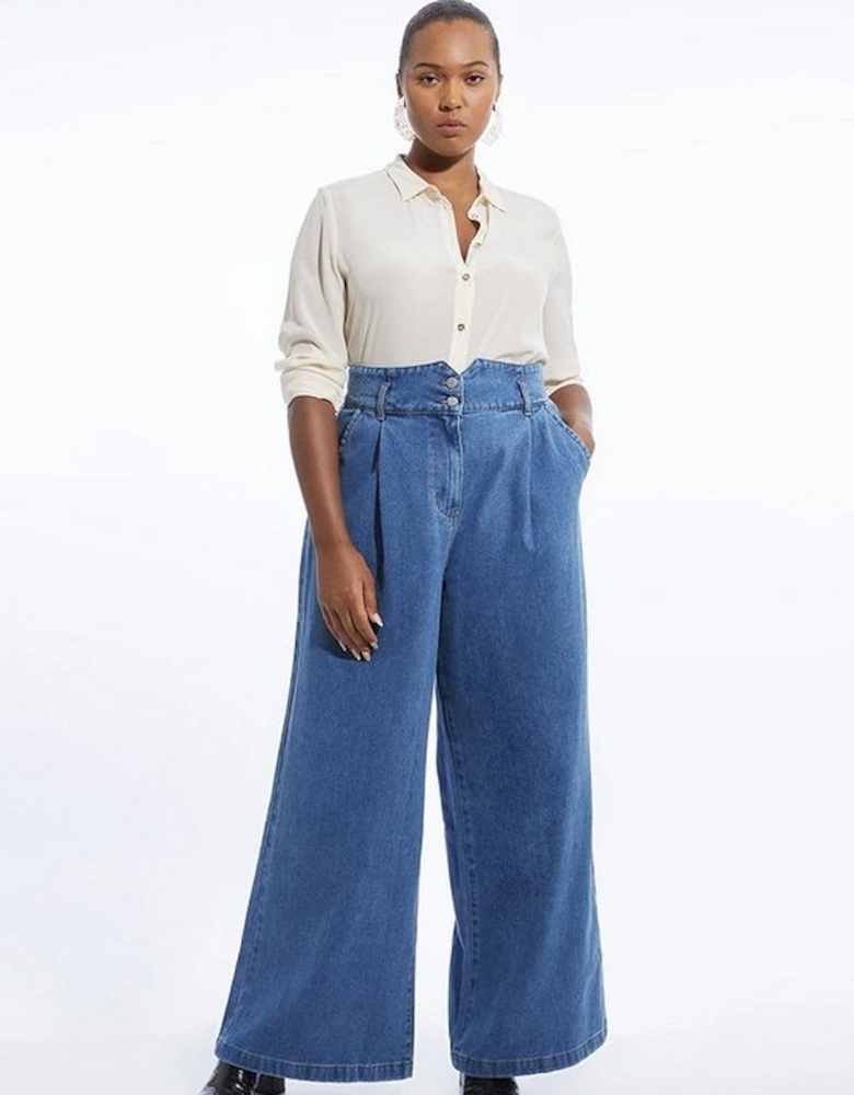 Plus Size Denim Wide Leg Trousers