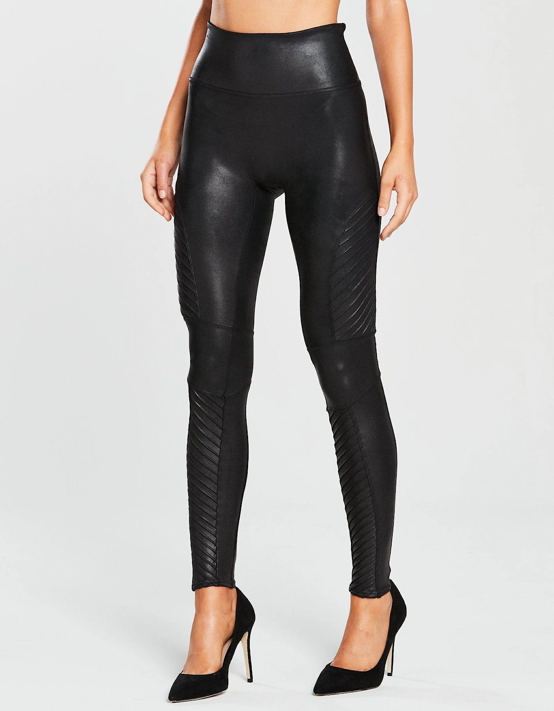 Firm Control Faux Leather Moto Leggings - Black, 2 of 1