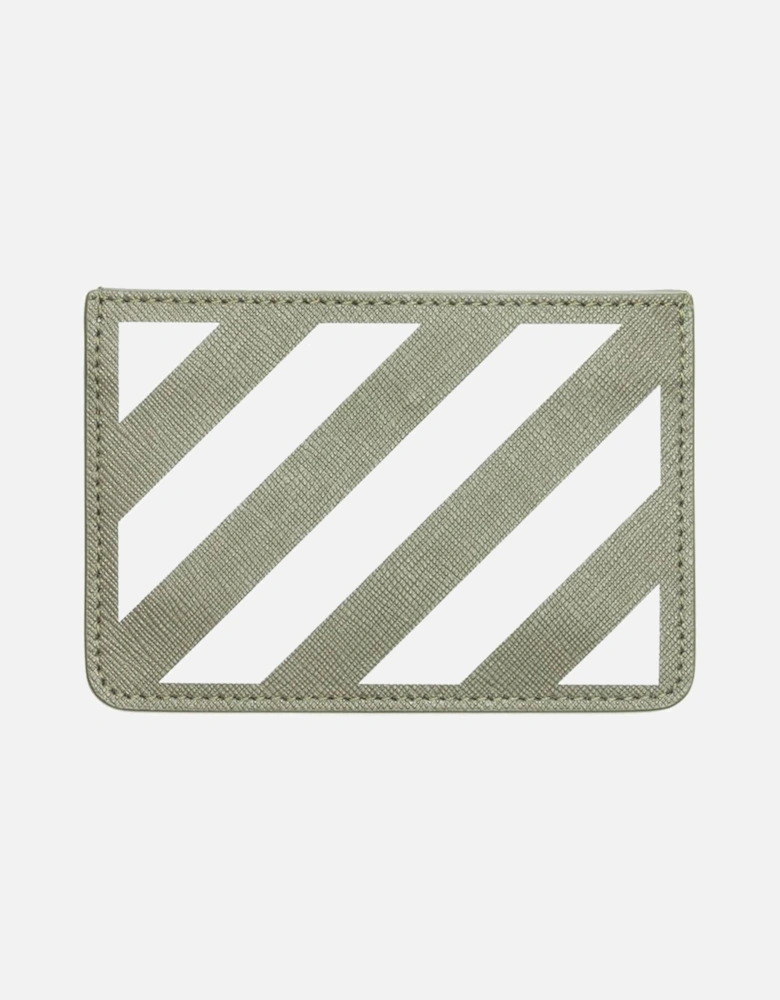 Striped Logo Card Holder in Military White Khaki