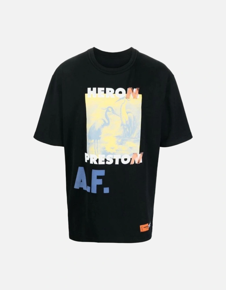 Heron A.F Authorised Heron Printed T-Shirt in Black