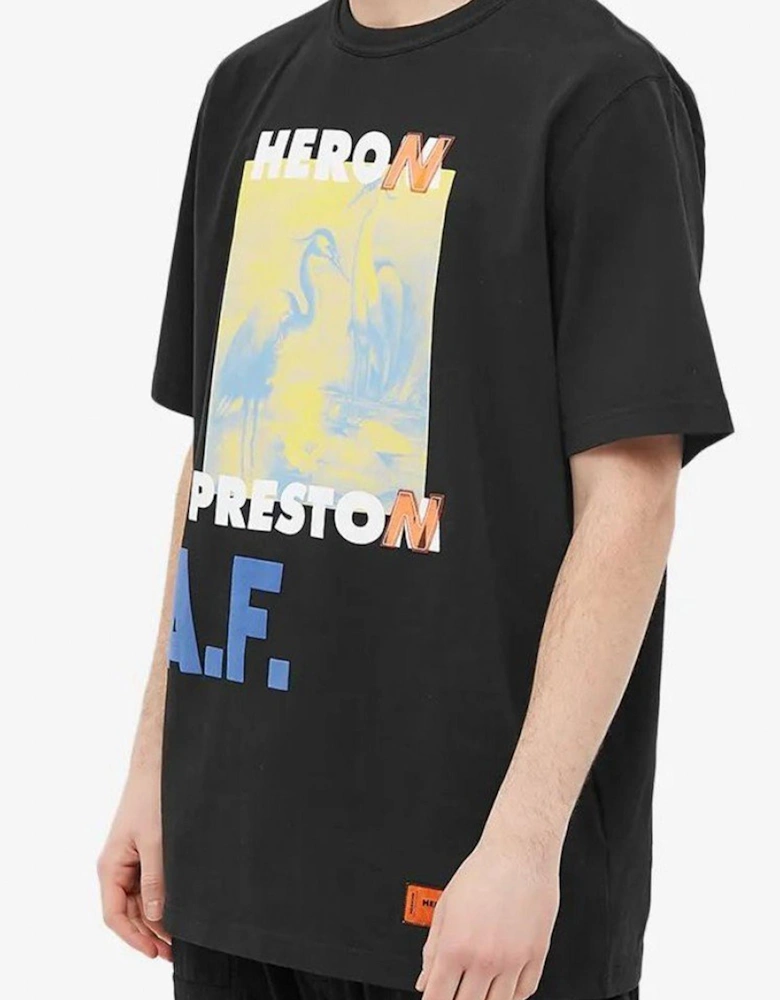 Heron A.F Authorised Heron Printed T-Shirt in Black