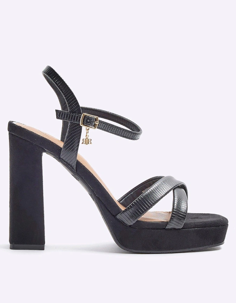 Platform Cross Detail Heels - Black