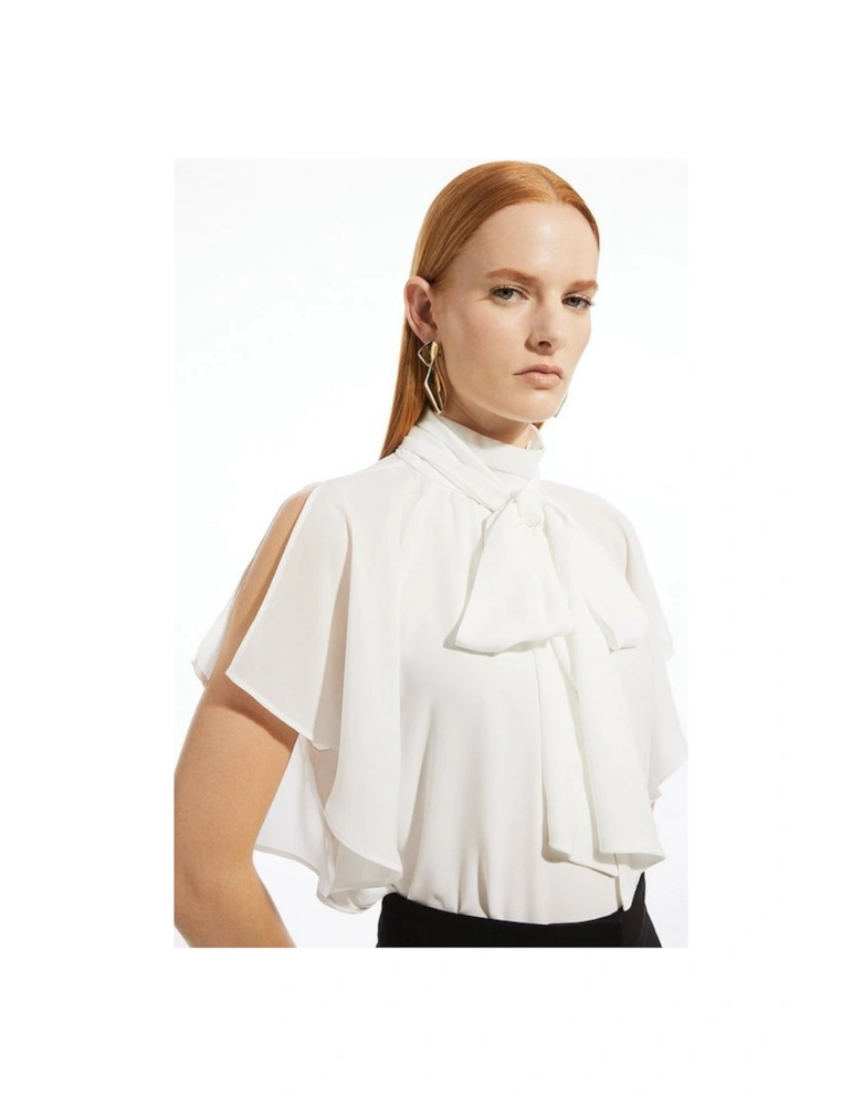 Pussy Bow Tie Woven Georgette Blouse