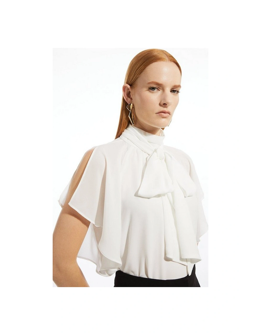 Pussy Bow Tie Woven Georgette Blouse
