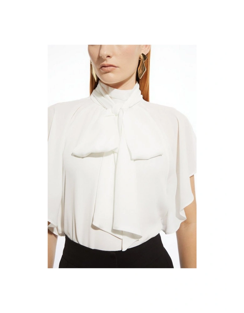 Pussy Bow Tie Woven Georgette Blouse