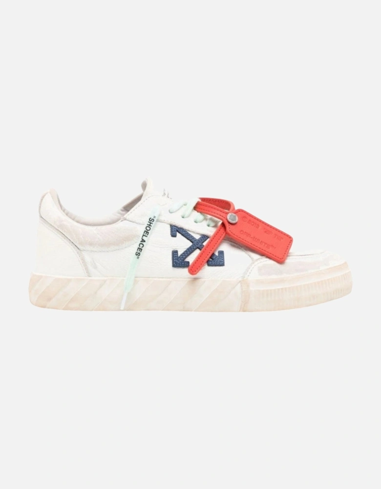 Off White Low Vulcaniized Distressed White Leather Sneakers