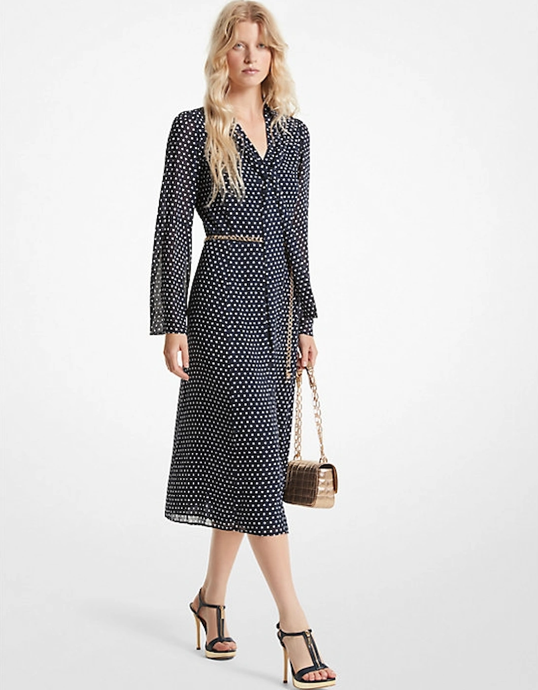 Polka Dot Georgette Tie-Neck Midi Dress, 3 of 2