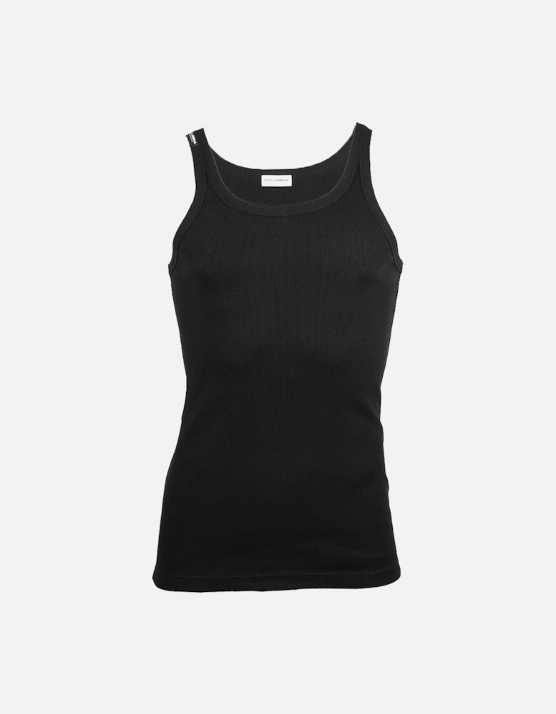 Fine-Rib Cotton Tank Top Vest, Black