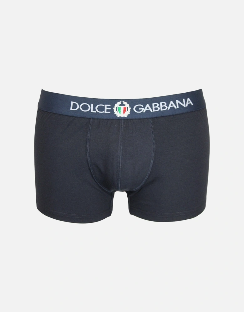 Two-Way Stretch Jersey Boxer Trunks with Crest, Navy Blue