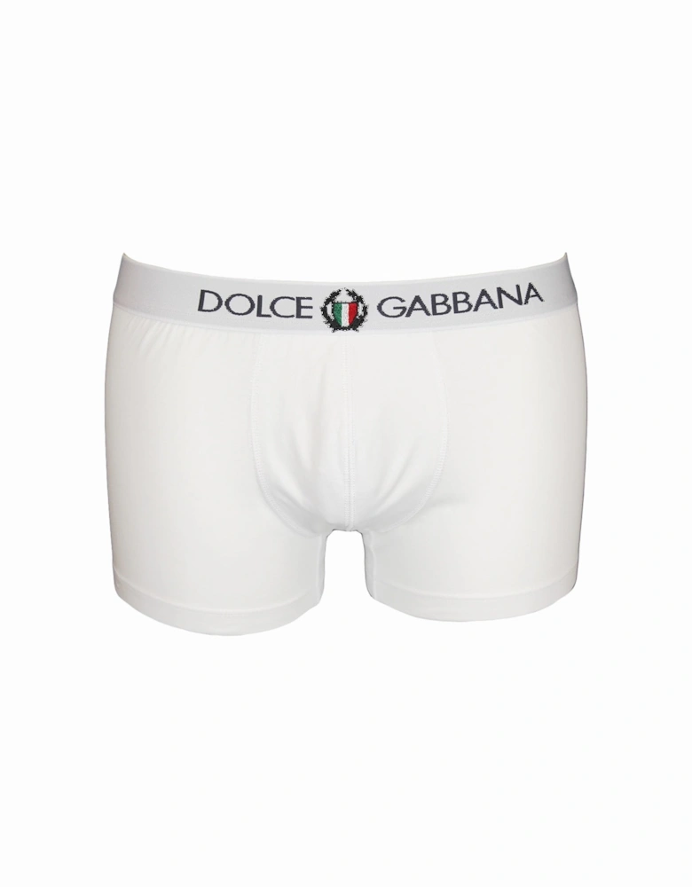 Stretch Jersey Boxer Trunks with Crest, Optical White