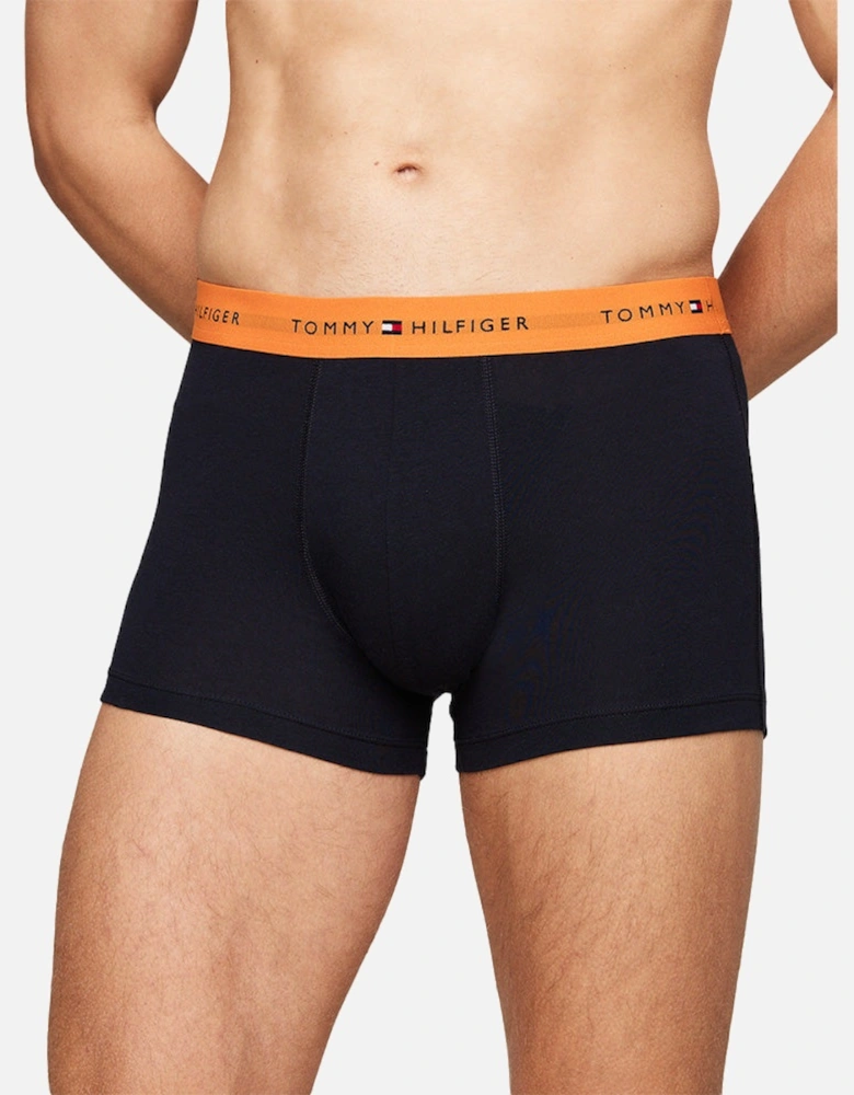 3-Pack Signature Cotton Boxer Trunks, Navy/Turquoise/Orange