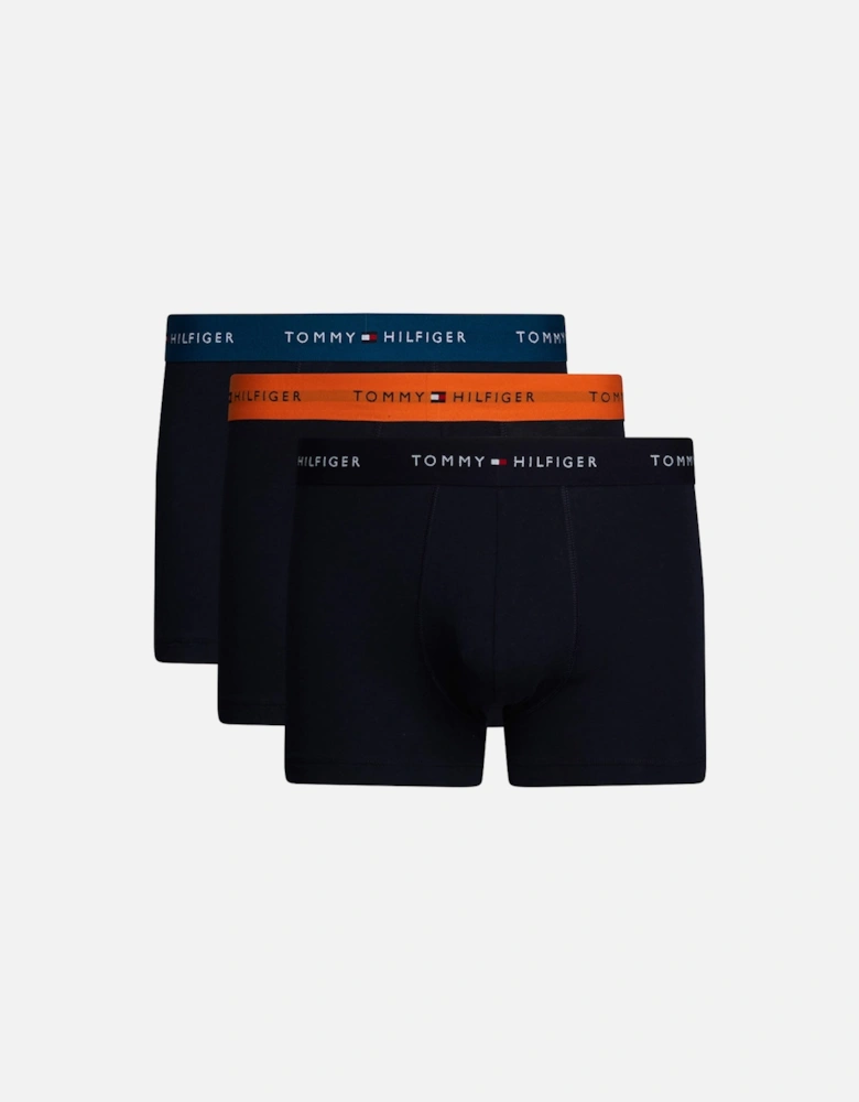 3-Pack Signature Cotton Boxer Trunks, Navy/Turquoise/Orange