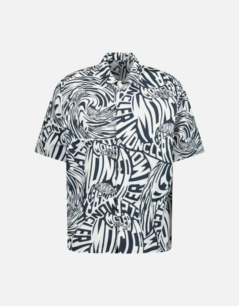 Stamp Print Button Shirt Black & White