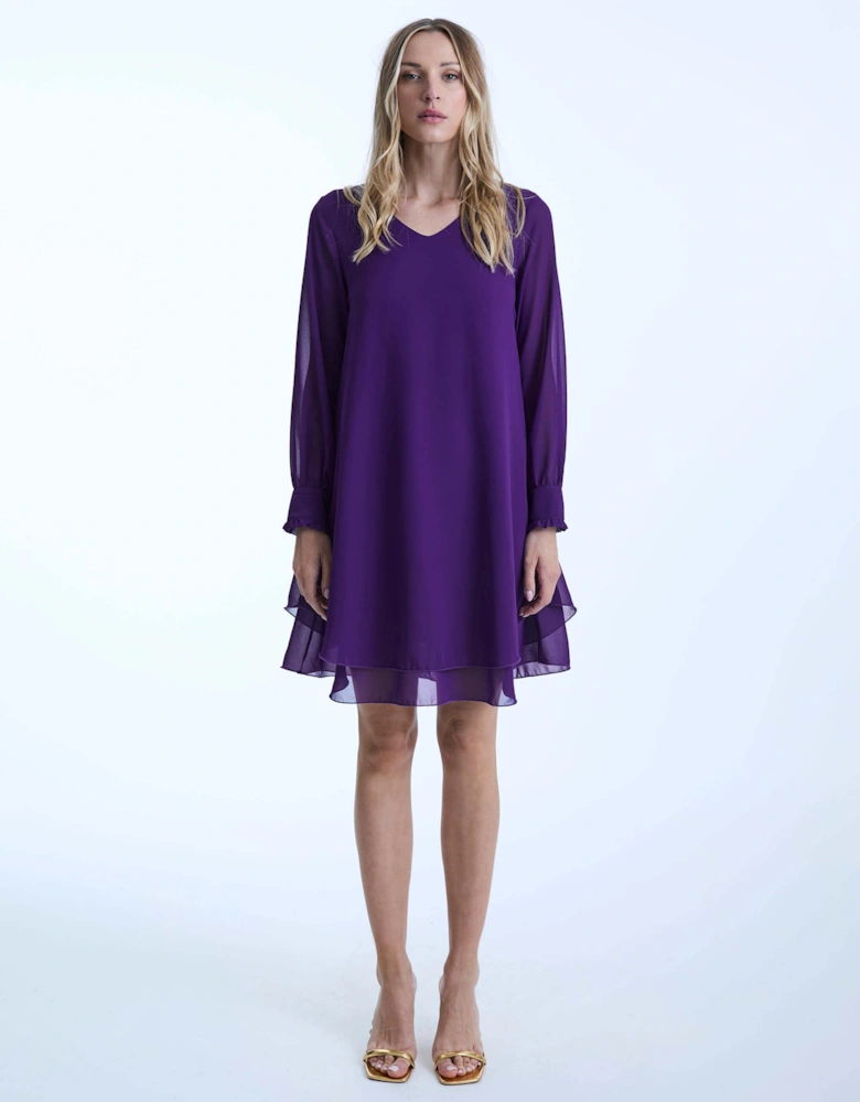 Long Sleeve Purple Wave Hem Dress