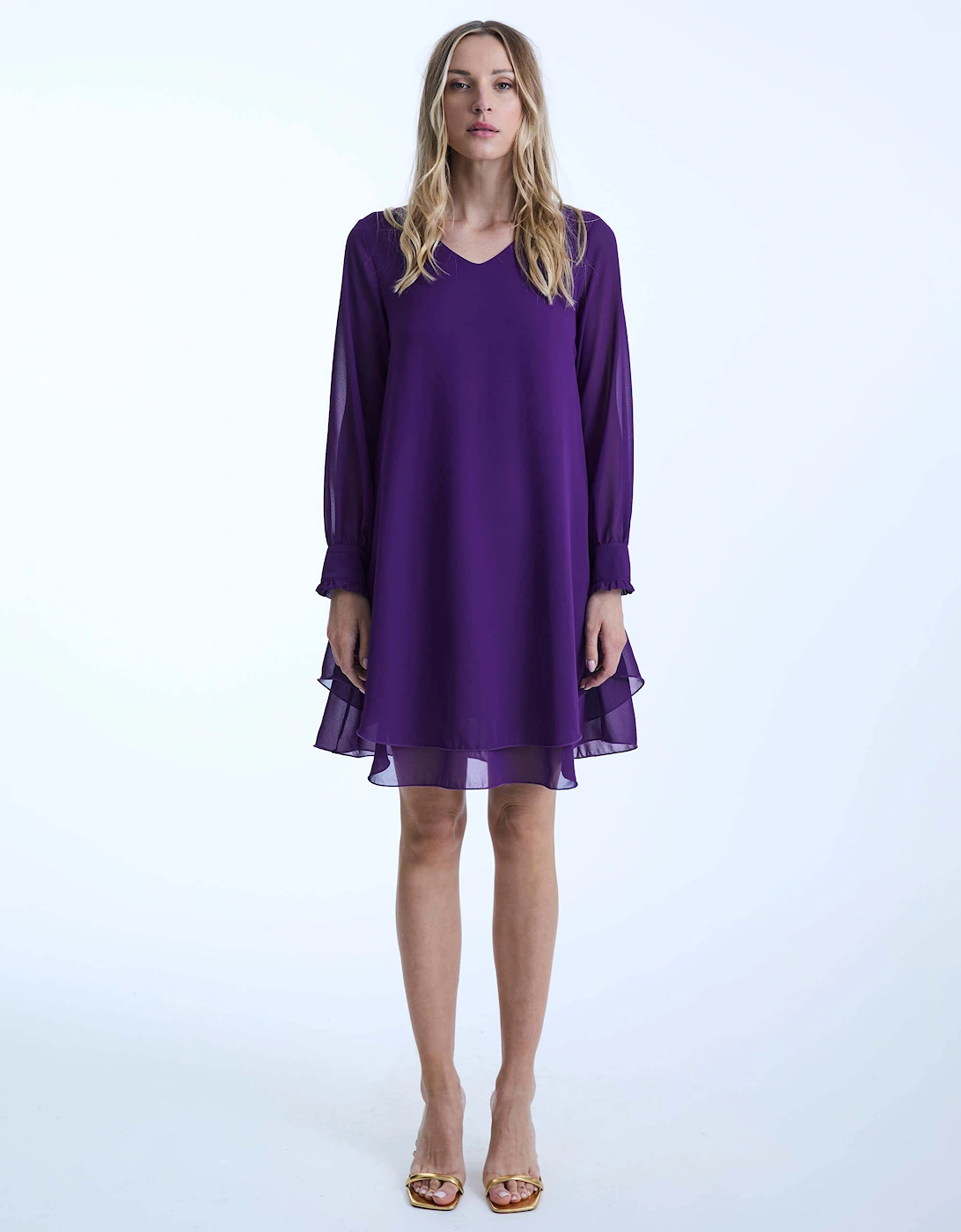 Long Sleeve Purple Wave Hem Dress, 2 of 1