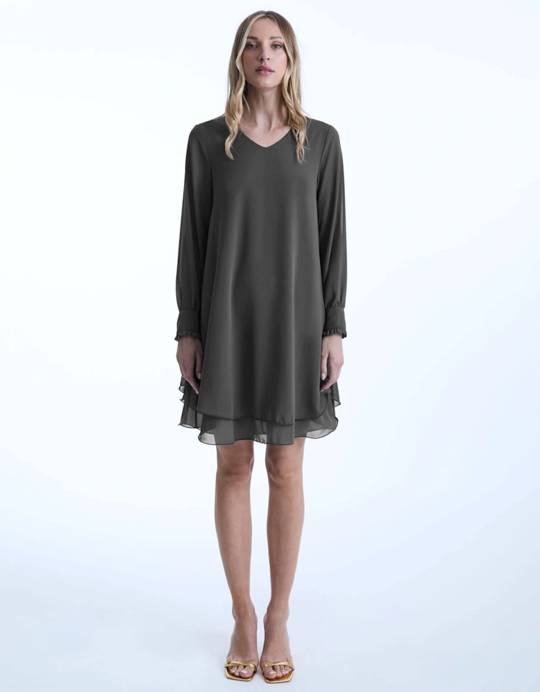 Long Sleeve Charcoal Wave Hem Dress