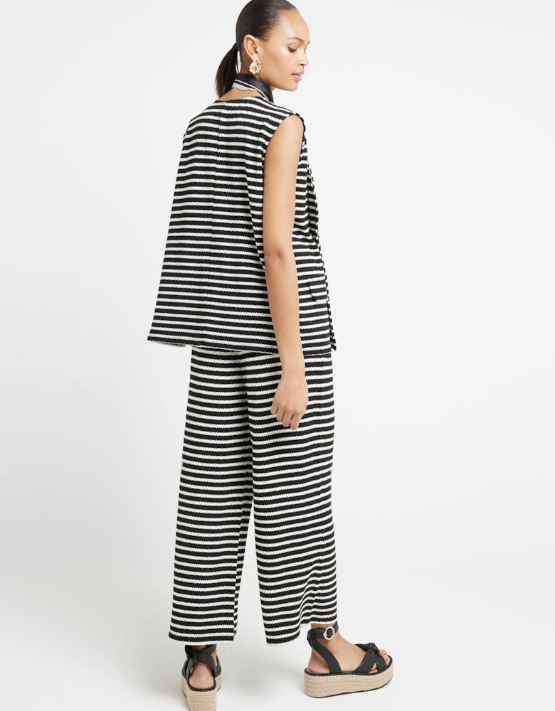 Striped Textured Wide Leg Culottes Co-Ord - Black