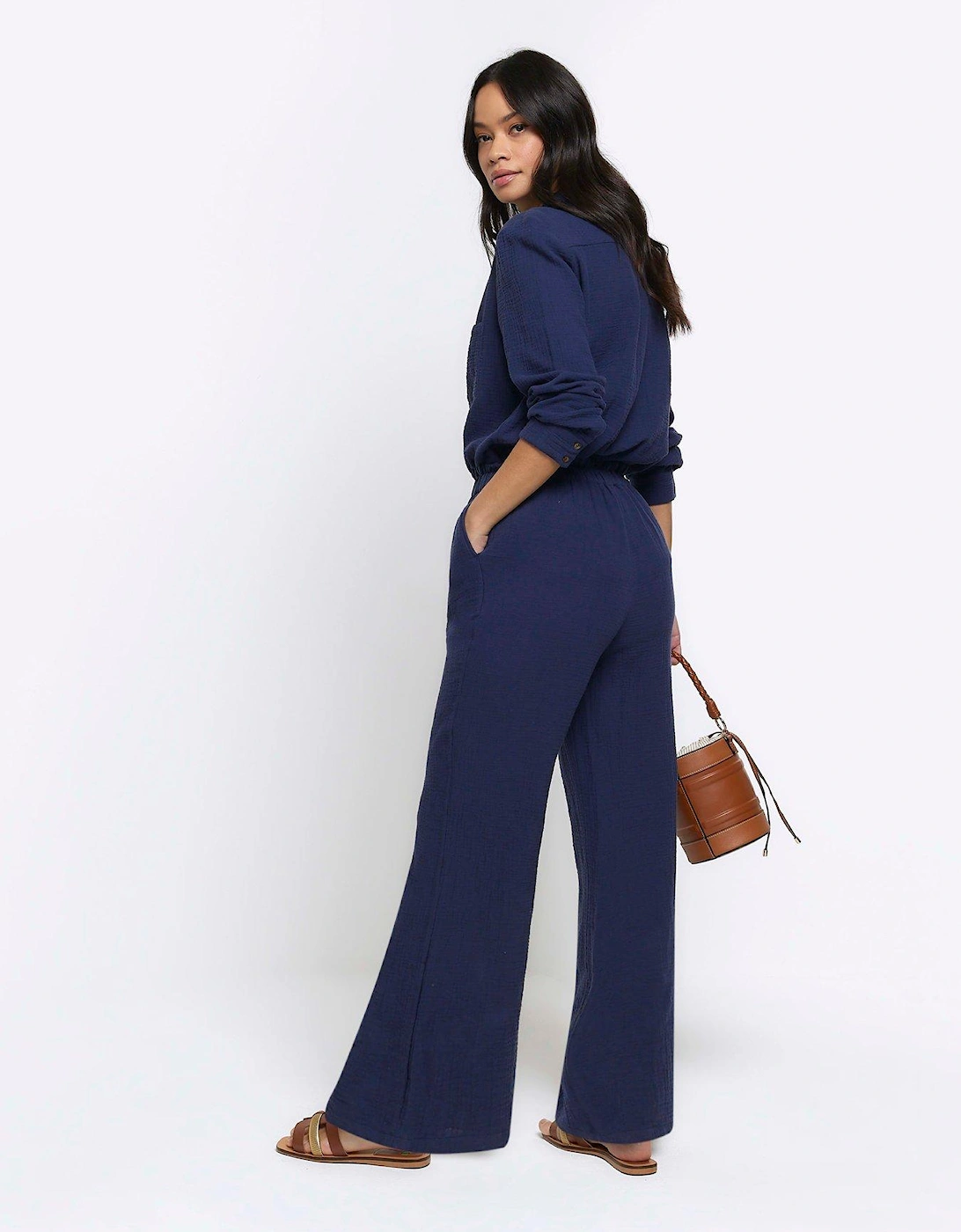 Textured Cotton Trousers - Navy