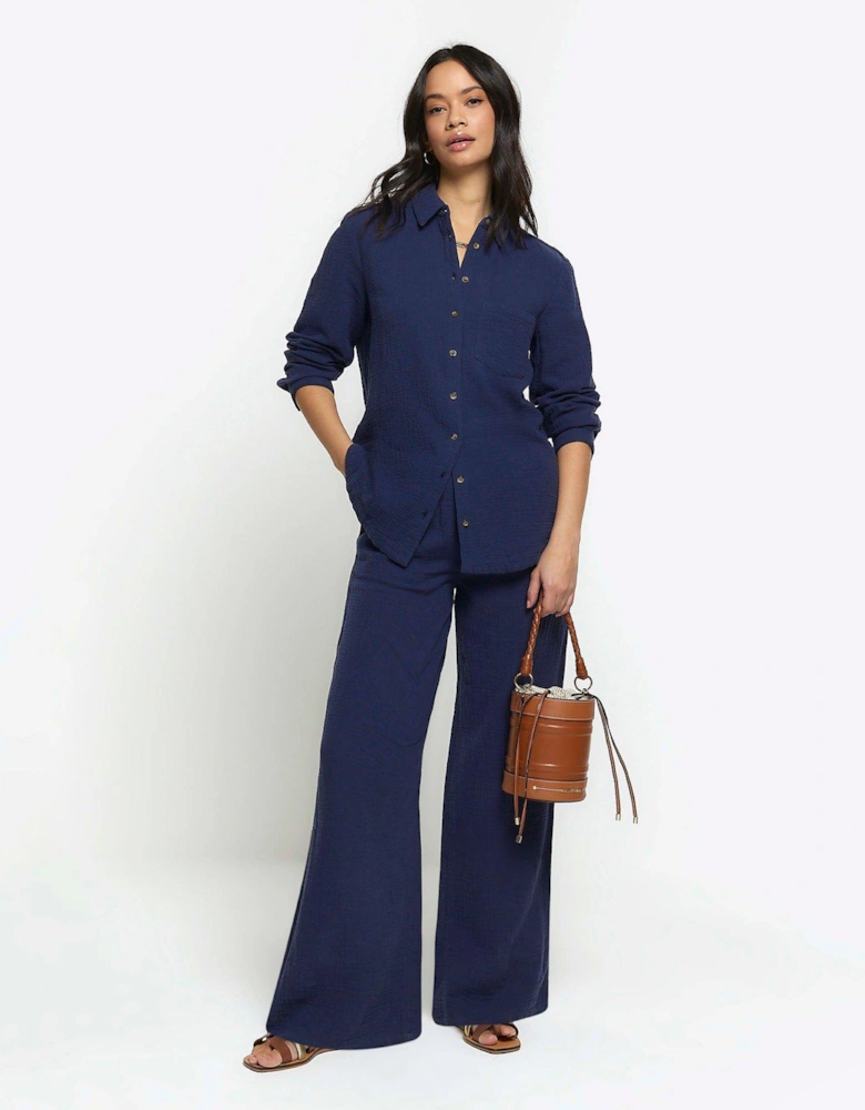 Textured Cotton Trousers - Navy