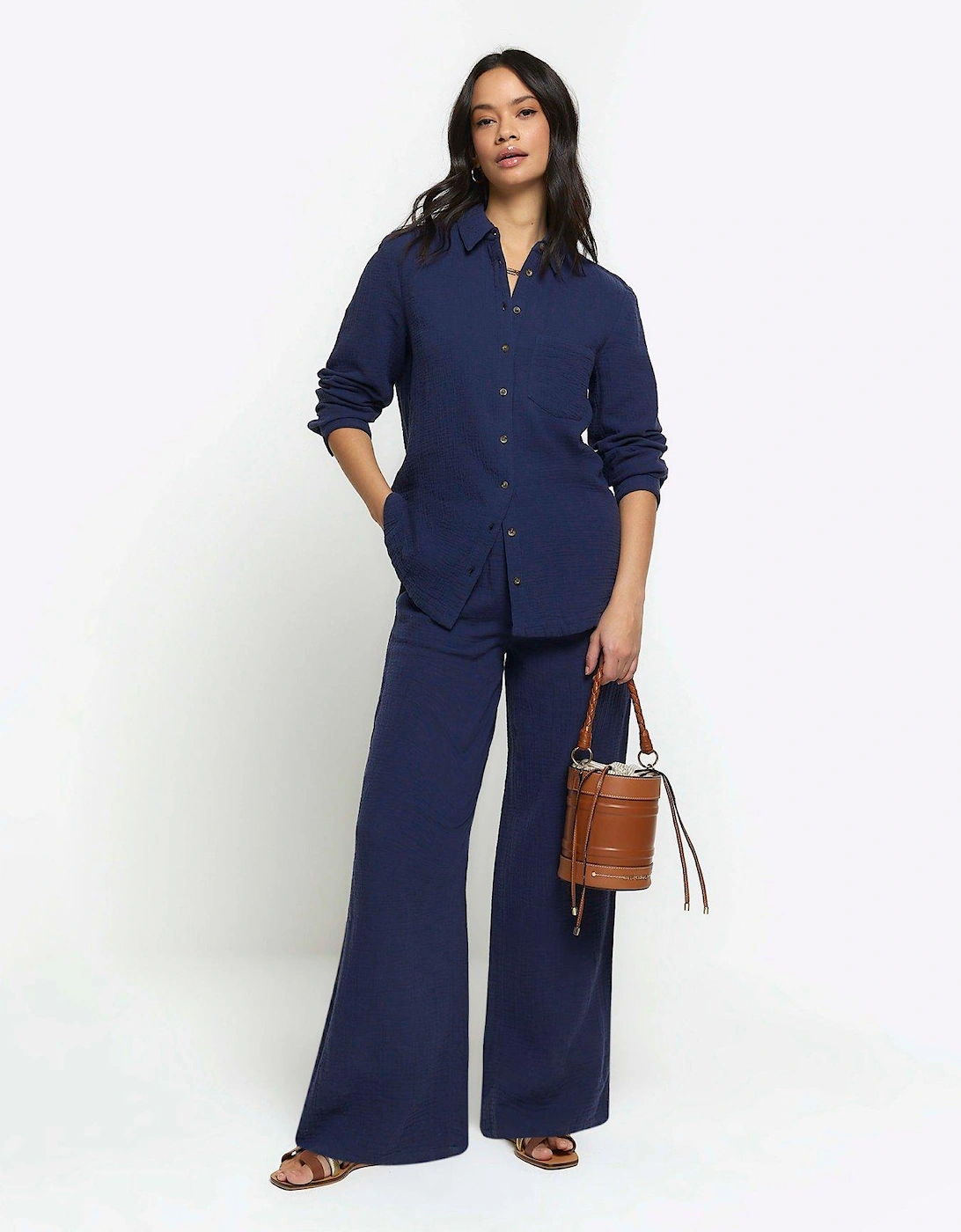 Textured Cotton Trousers - Navy