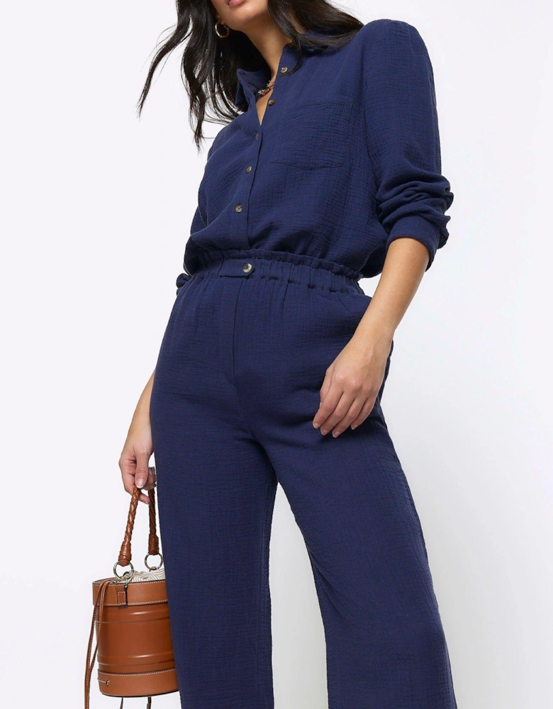 Textured Cotton Trousers - Navy