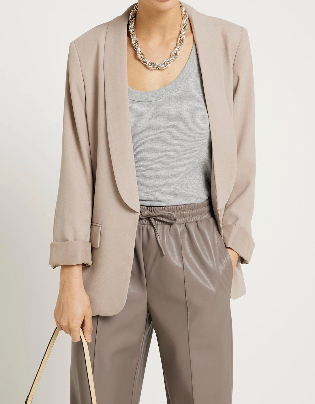 Turn Back Sleeve Blazer - Light Beige