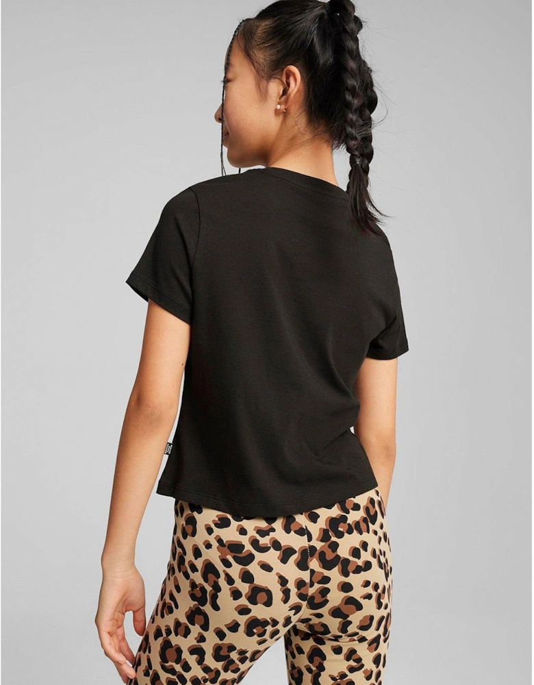 Girls Ess+ Animal Knotted T-Shirt - Cream - Black/Animal Print