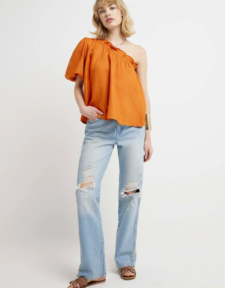 Linen One Shoulder Top - Rust