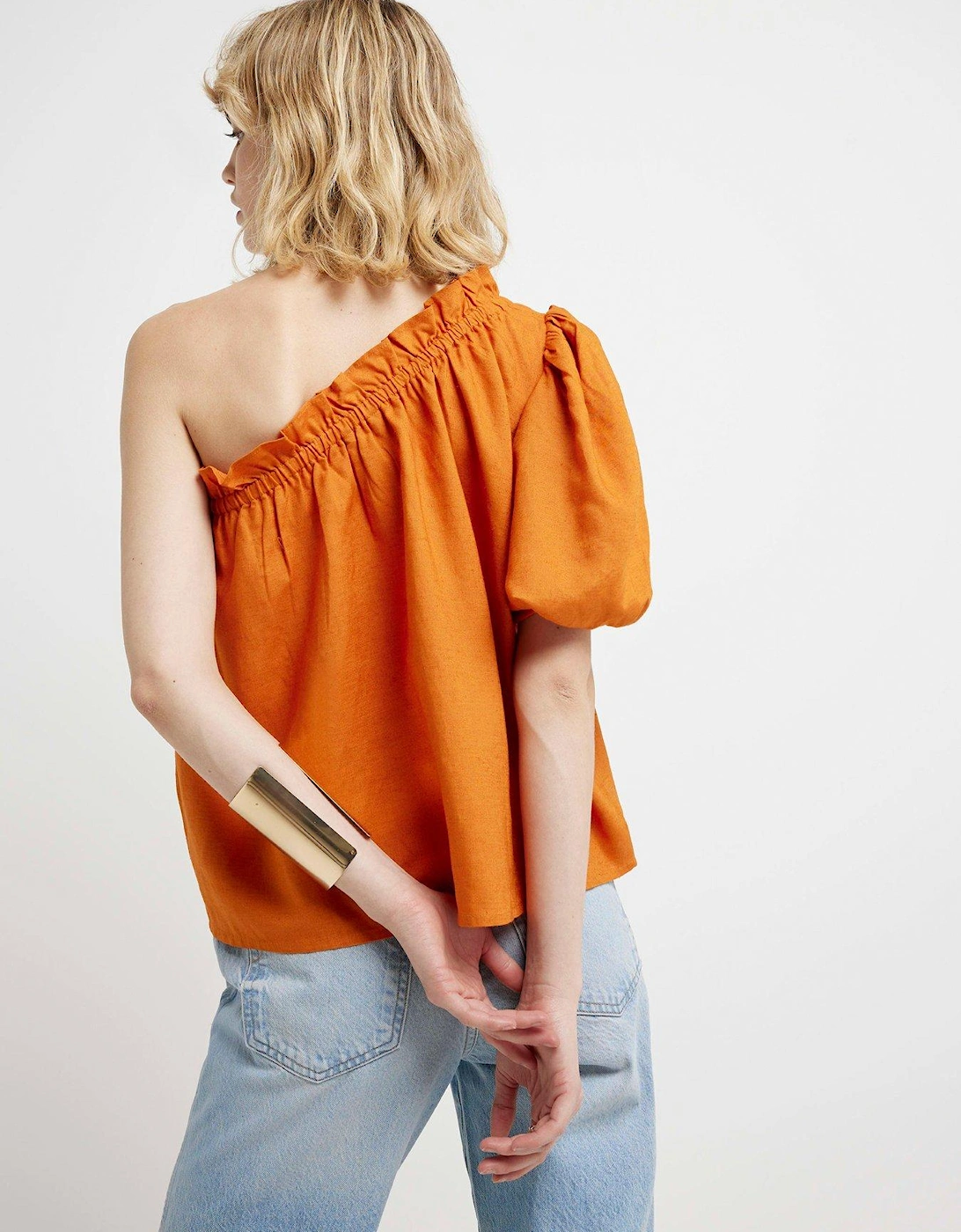 Linen One Shoulder Top - Rust