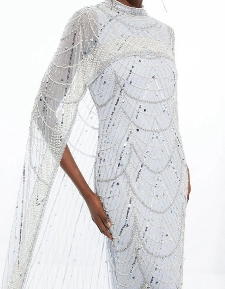 Petite Crystal Embellished Cape Detail Maxi Dress