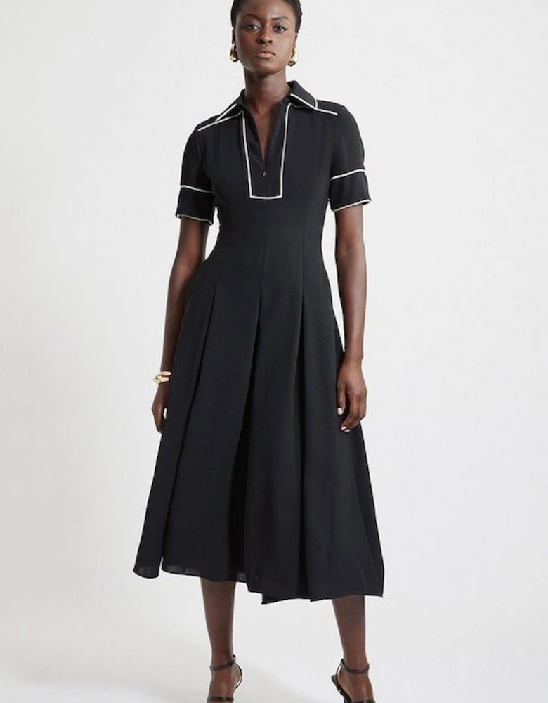 Fluid Tailored Tipped Full Skirted Midi Dress