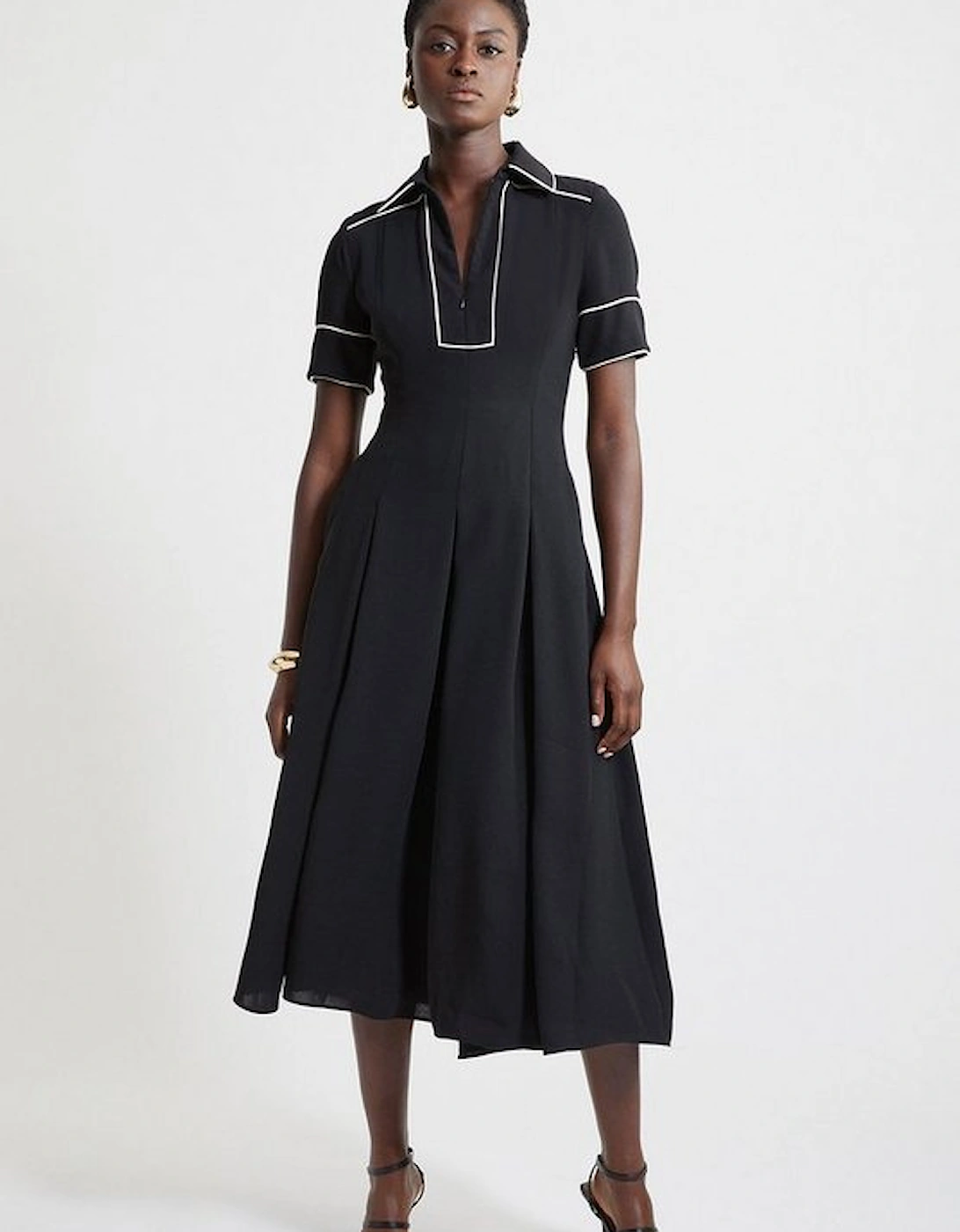 Fluid Tailored Tipped Full Skirted Midi Dress, 5 of 4