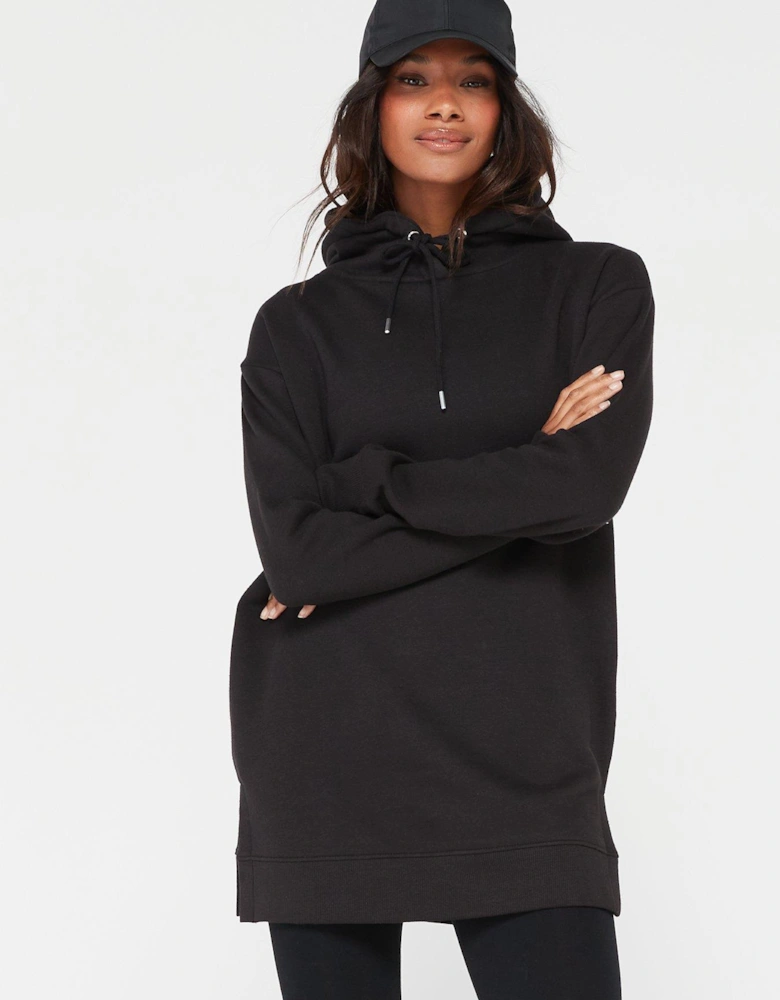 The Essential Longline Hoodie with Side Splits - Black