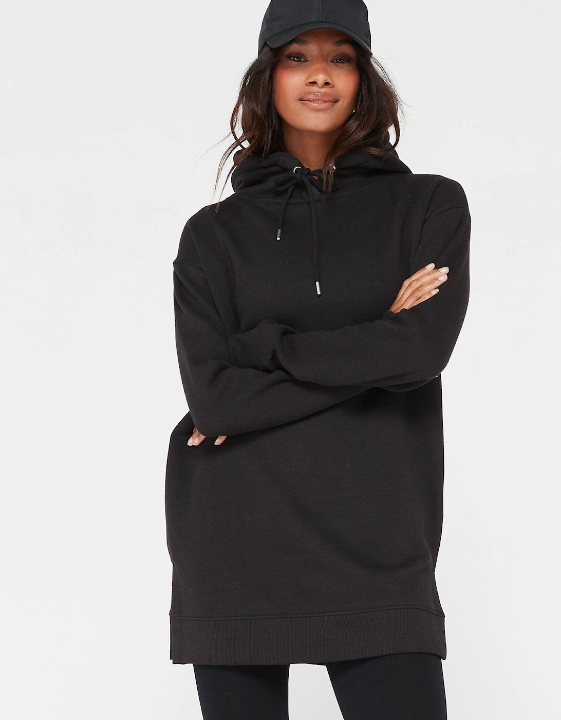 The Essential Longline Hoodie with Side Splits - Black, 2 of 1