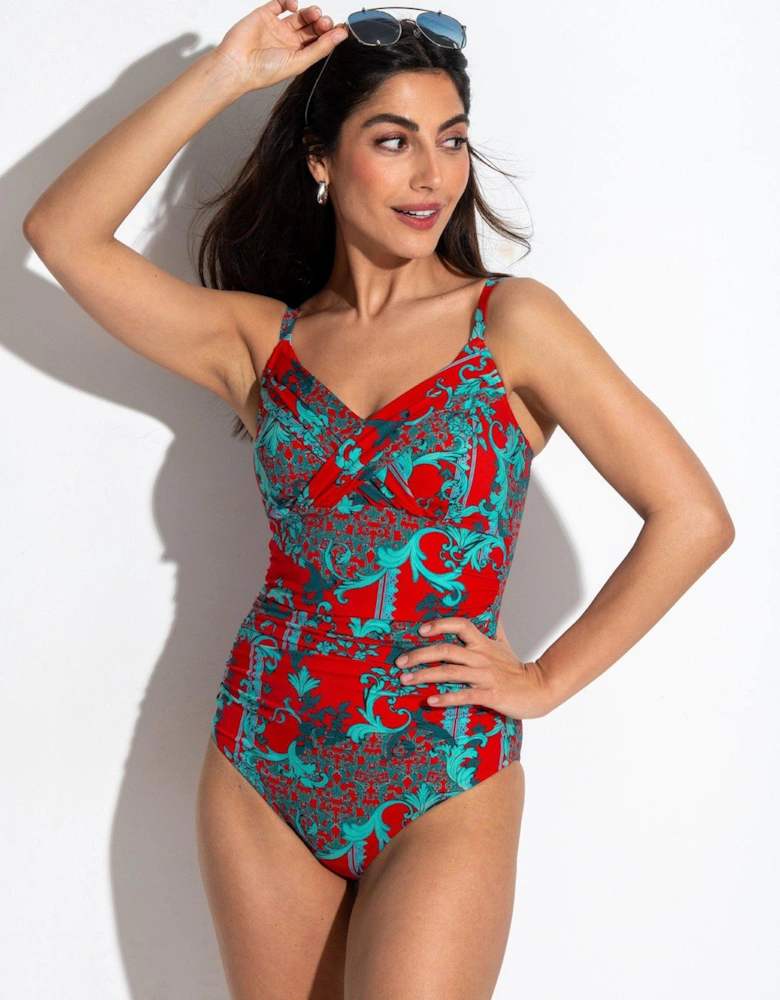 Cannes Ruched Tummy Control Swimsuit - Red