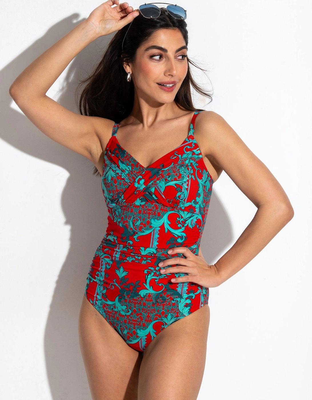 Cannes Ruched Tummy Control Swimsuit - Red, 2 of 1