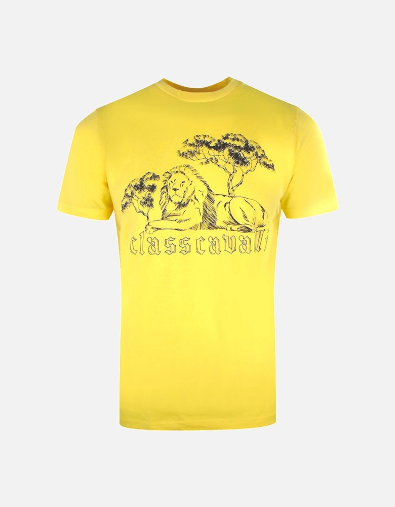 Cavalli Class Resting Lion Design Yellow T Shirt