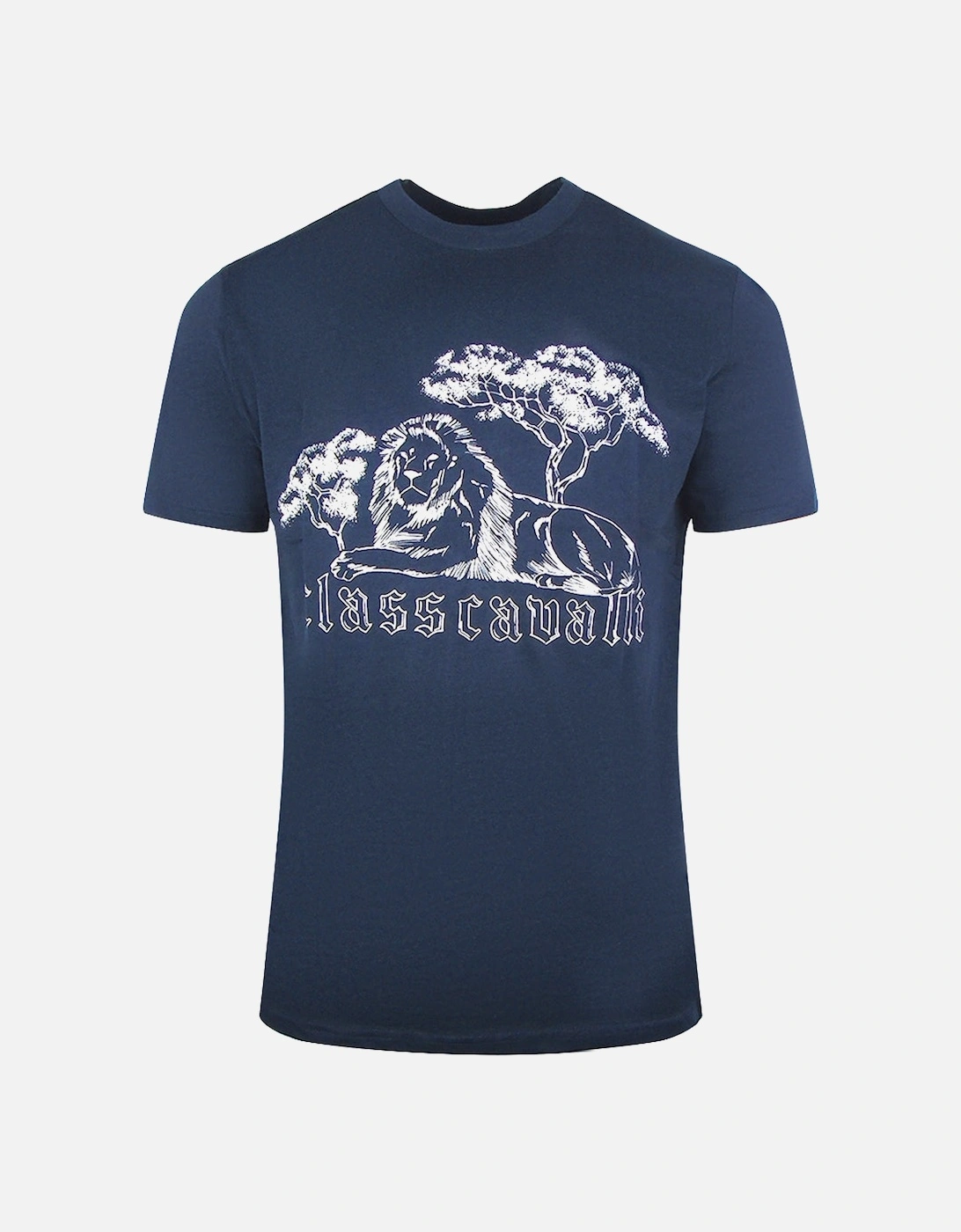 Cavalli Class Resting Lion Design Navy Blue T Shirt, 2 of 1