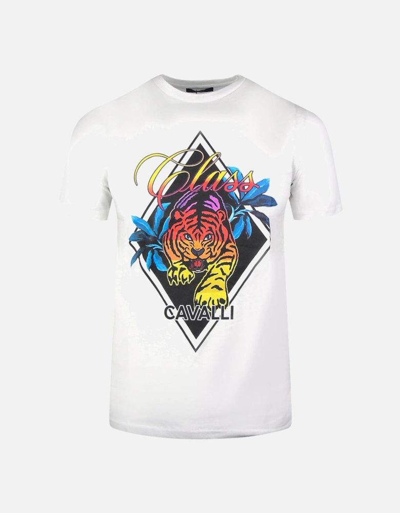 Cavalli Class Diamond Tiger Design White T Shirt